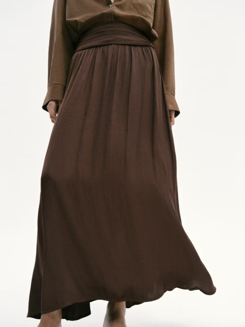 Women's Brown Maxi Skirt - Elegant Flowing Design